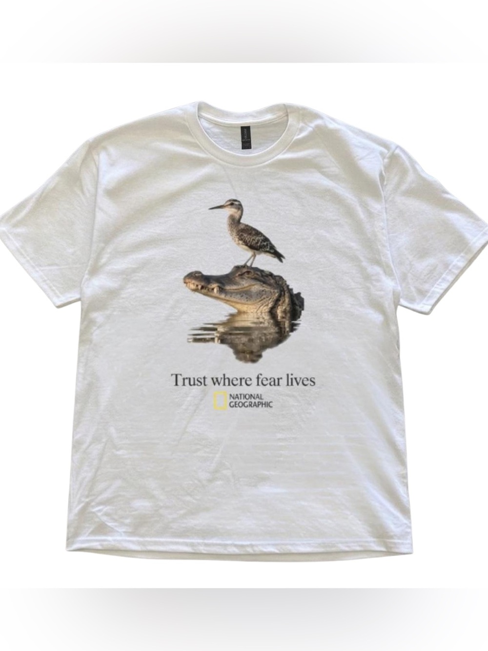 National Geographic White Reptile Photo Tee with Brown Alligator and Tan Bird